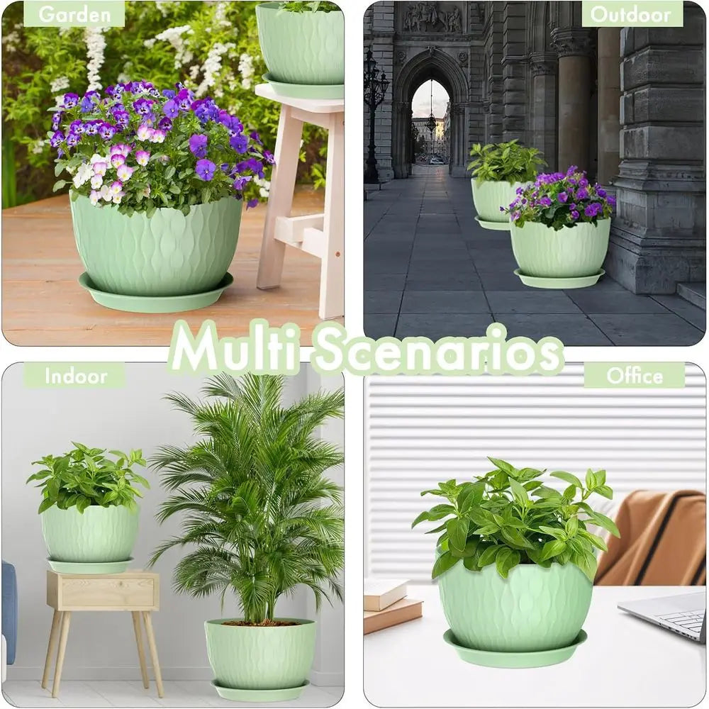 12 Inch Large Plant Pots for Indoor & Outdoor Plants, Wide Water Reservoir with Drainage, Plastic Planters Set for Garden and Ho