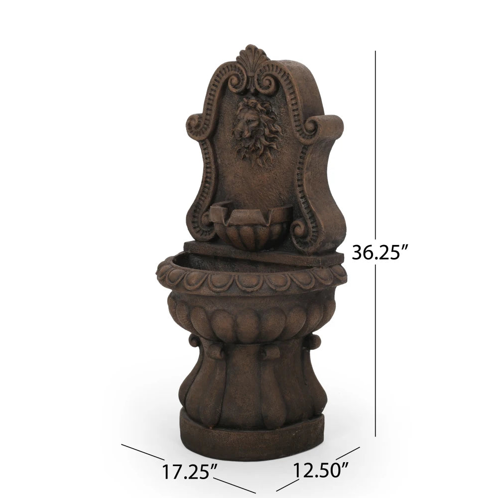 36.25" High Olivia Fountain, Weather Resistant Floor Fountain with Light, Antique Brown