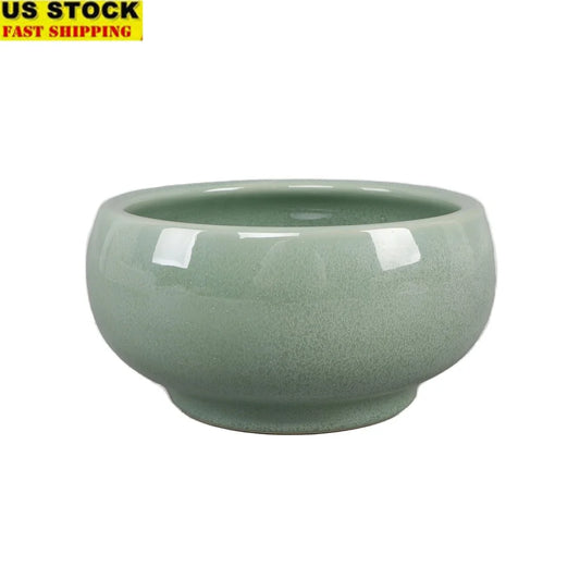 Green Reactive Glaze Ceramic Planter with Drainage Stylish Indoor Pot Plants Decor Tabletop and Shelf Display
