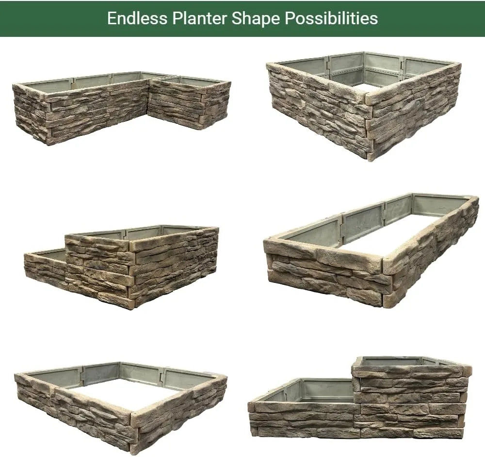 Raised Garden Bed Tan/Brown Ledgestones Composite Polyurethane Natural Look Stone Planter Box (6-Pack)