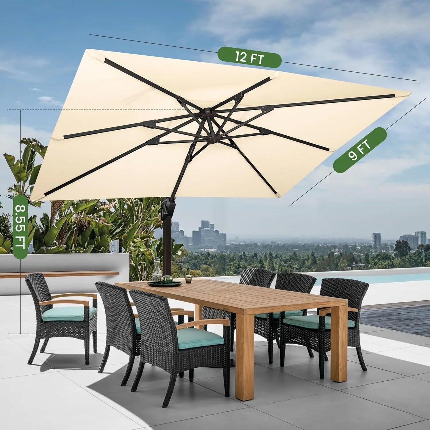 9' X 12' Cantilever Patio Umbrella with Base Included Rectangular Outdoor Large Offset Umbrellas with 7 Tilts, Customized