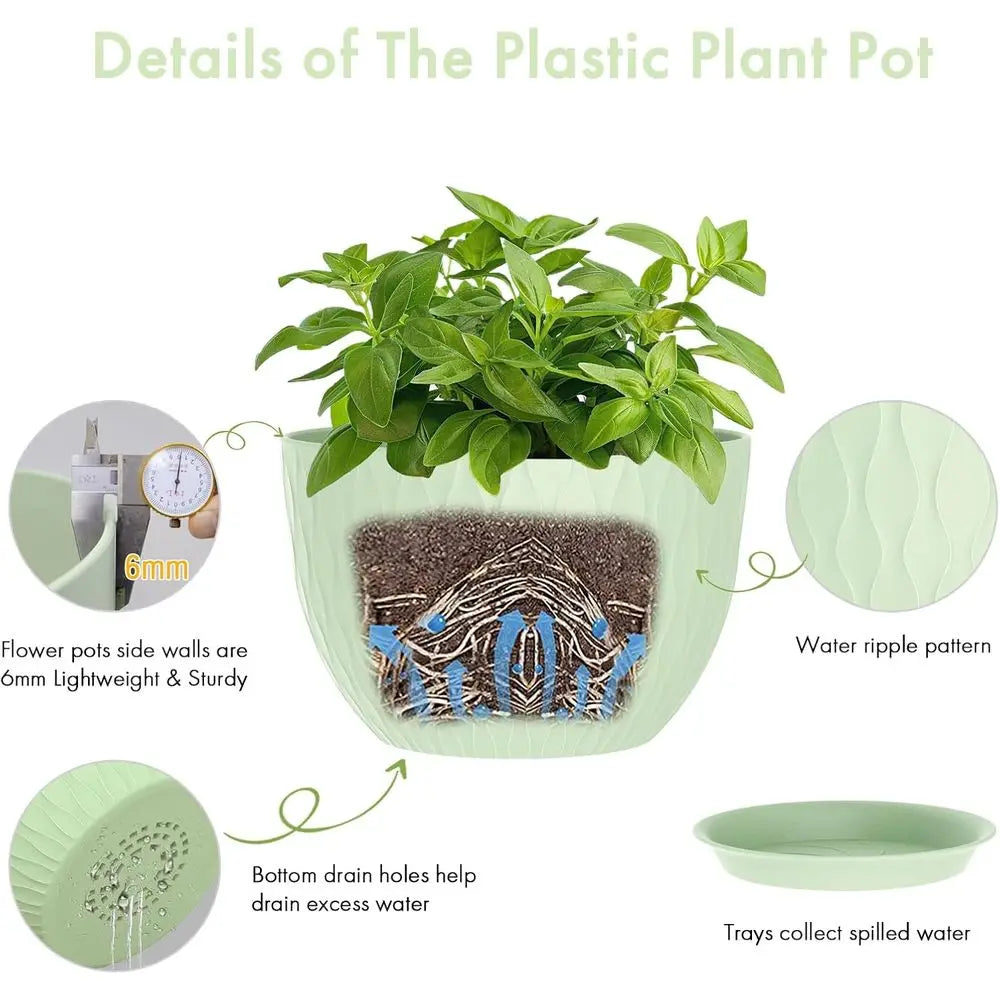 12 Inch Large Plant Pots for Indoor & Outdoor Plants, Wide Water Reservoir with Drainage, Plastic Planters Set for Garden and Ho