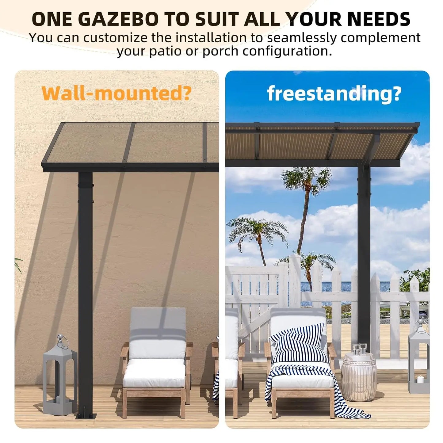 8' x 8' Gazebo for Patio, Small Free Standing Lean to Gazebo Pergola with Patio Roof (64 Sq.Ft Shaded) on, Customized