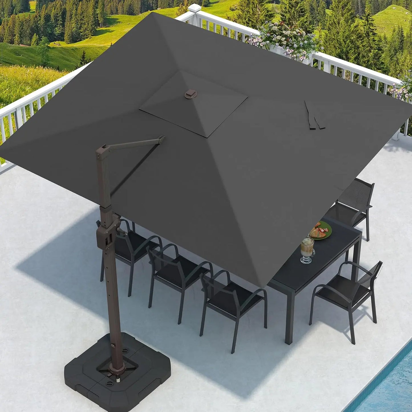9' X 12' Cantilever Patio Umbrella with Base Included Rectangular Outdoor Large Offset Umbrellas with 7 Tilts, Customized