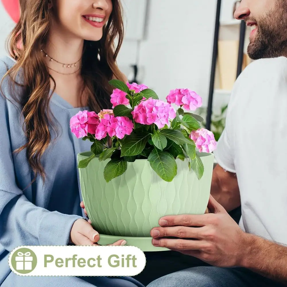 12 Inch Large Plant Pots for Indoor & Outdoor Plants, Wide Water Reservoir with Drainage, Plastic Planters Set for Garden and Ho