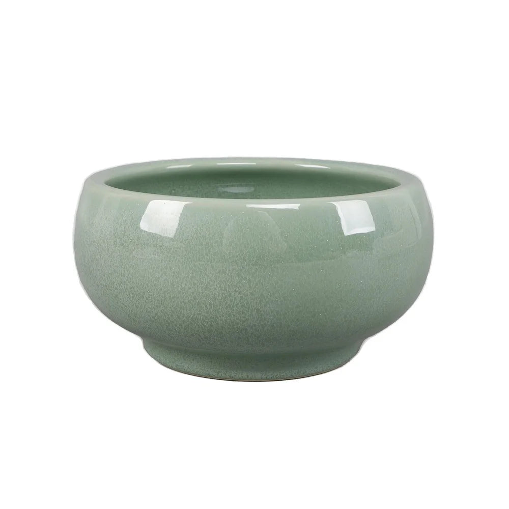 Green Reactive Glaze Ceramic Planter with Drainage Stylish Indoor Pot Plants Decor Tabletop and Shelf Display