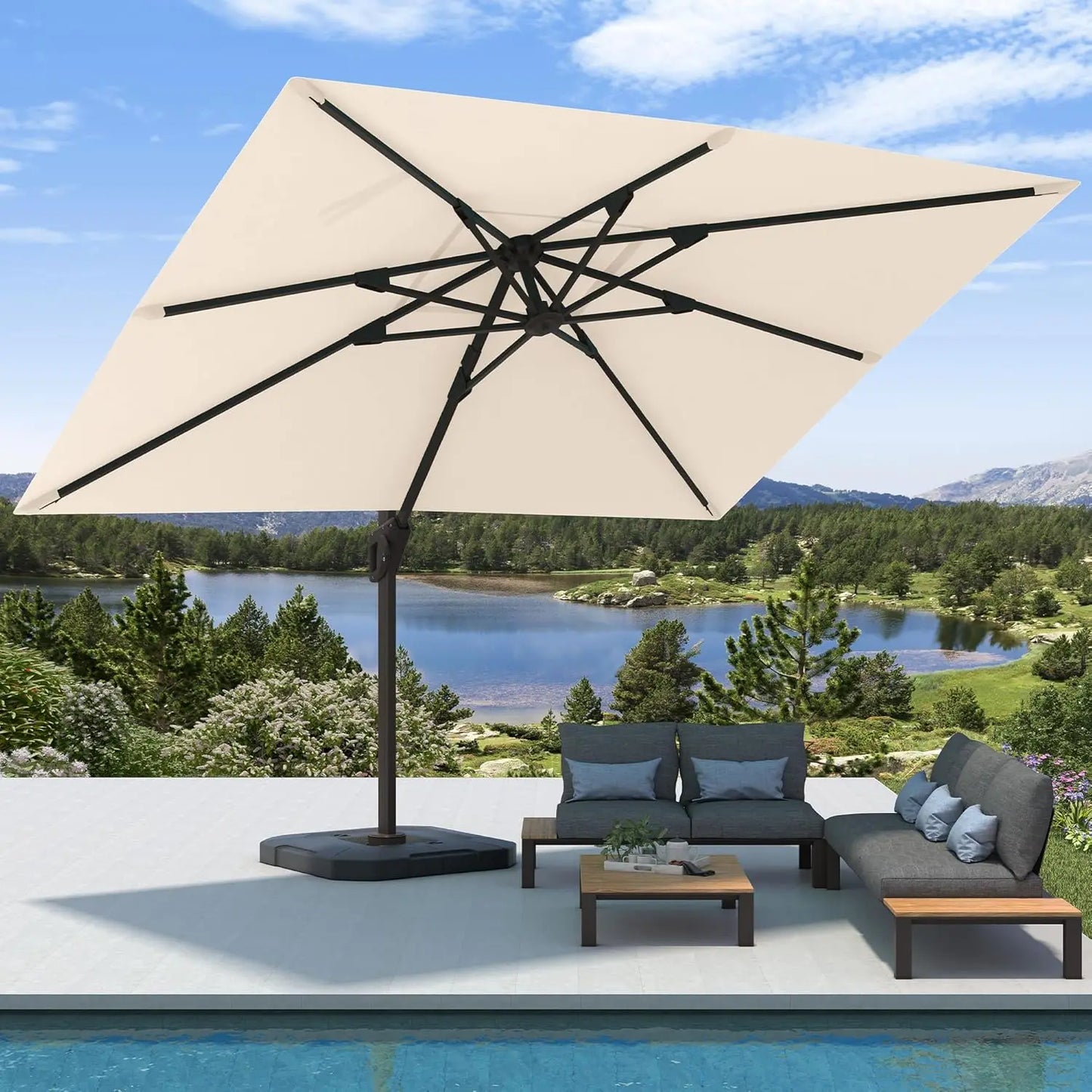9' X 12' Cantilever Patio Umbrella with Base Included Rectangular Outdoor Large Offset Umbrellas with 7 Tilts, Customized