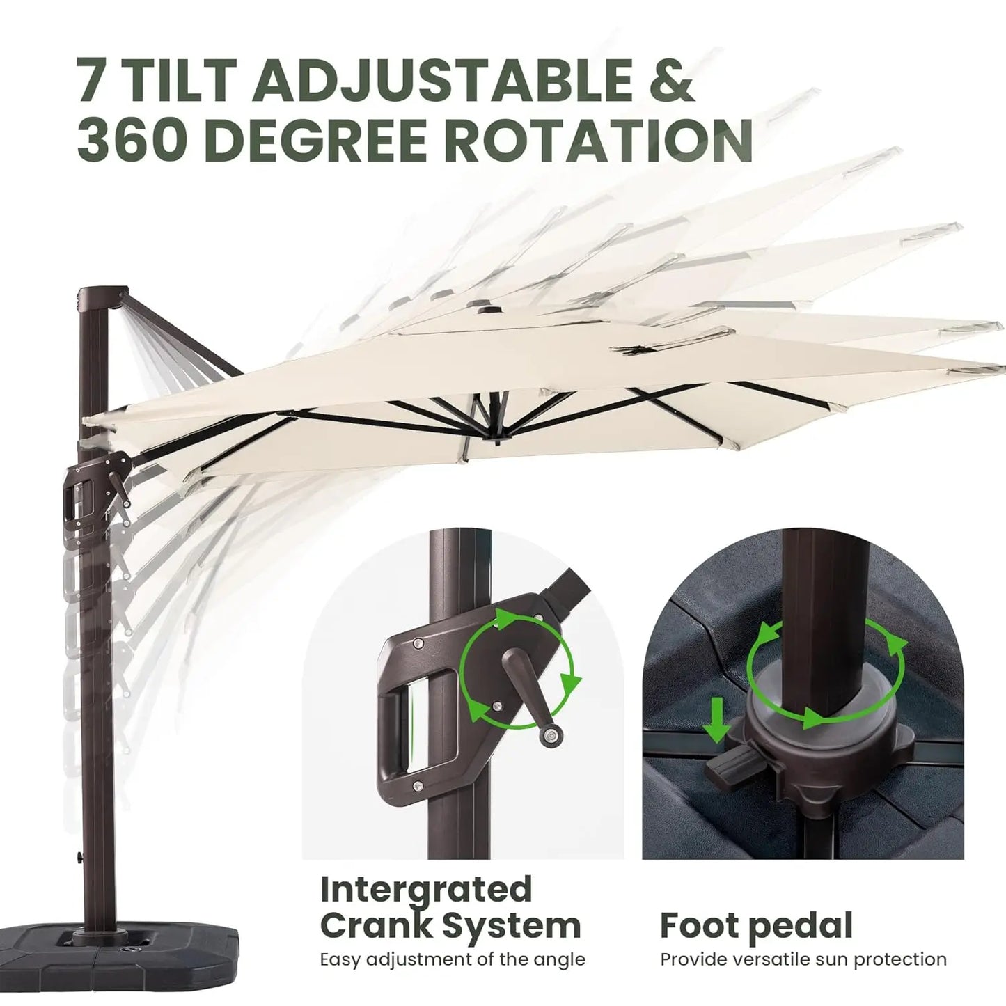 9' X 12' Cantilever Patio Umbrella with Base Included Rectangular Outdoor Large Offset Umbrellas with 7 Tilts, Customized
