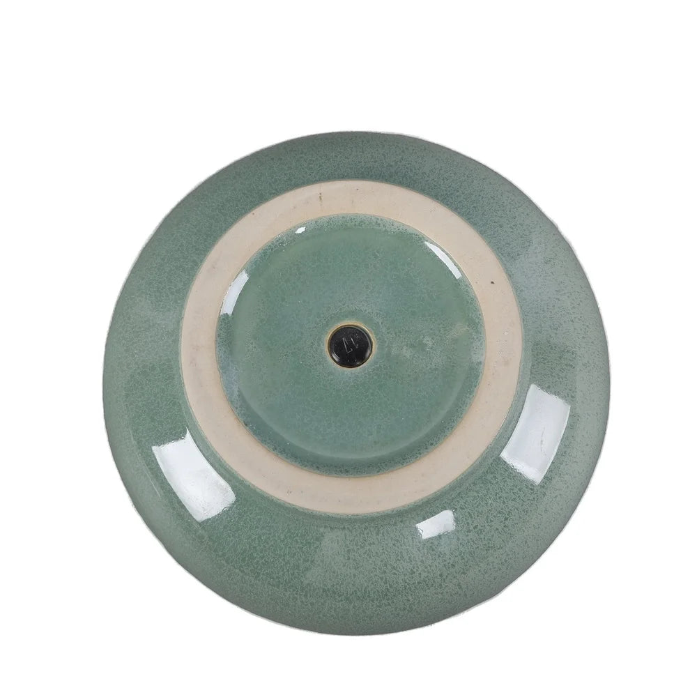 Green Reactive Glaze Ceramic Planter with Drainage Stylish Indoor Pot Plants Decor Tabletop and Shelf Display