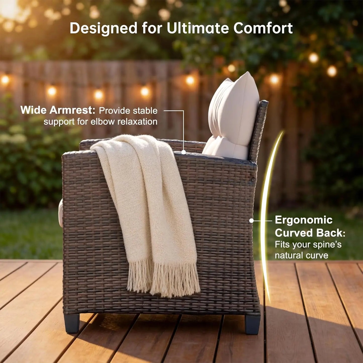 4-Piece Patio Furniture Set, All-Weather PE Rattan Outdoor Conversation Set with Thick Cushions & Glass Coffee Table,, Custom