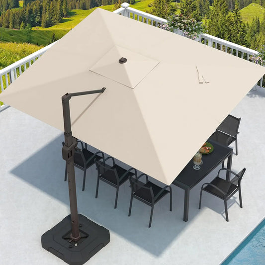 9' X 12' Cantilever Patio Umbrella with Base Included Rectangular Outdoor Large Offset Umbrellas with 7 Tilts, Customized