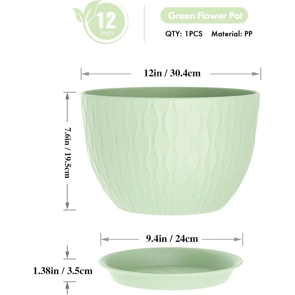 12 Inch Large Plant Pots for Indoor & Outdoor Plants, Wide Water Reservoir with Drainage, Plastic Planters Set for Garden and Ho