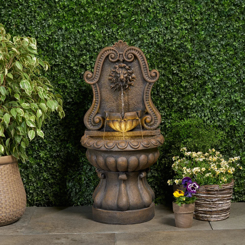 36.25" High Olivia Fountain, Weather Resistant Floor Fountain with Light, Antique Brown